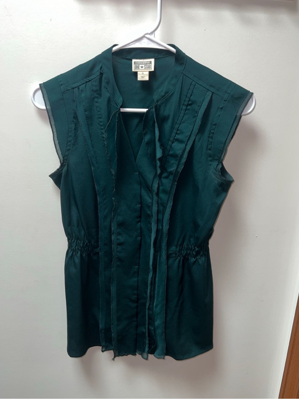 Converse One Star Teal Ruffle Front Sleeveless Blouse Size Small